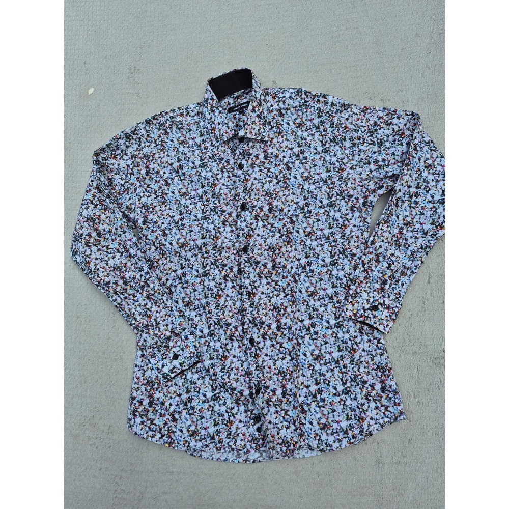 Jared Lang Mens Medium Multi Color Abstract Confetti Print Cotton Button Down
